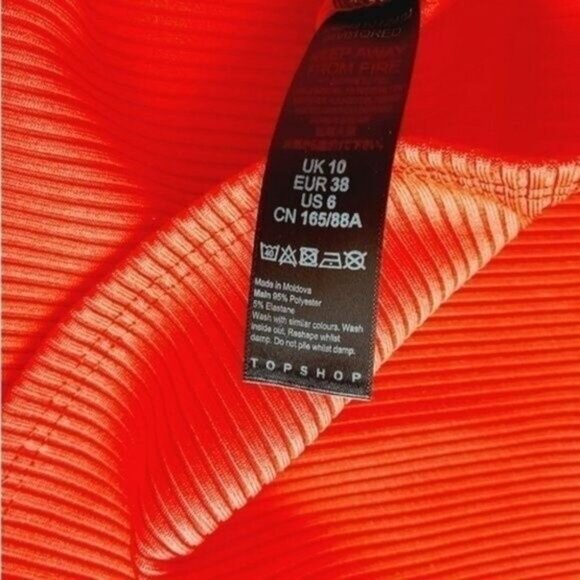 TOPSHOP | One Shoulder Crop Top Textured Ribbed Bright Red Sz 6 - Picture 6 of 6